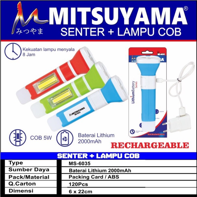 Senter Tangan LED + Lampu Emergency COB LED MS-6035 Mitsuyama