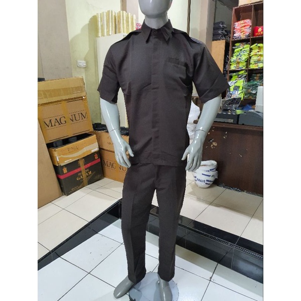 Safari Paspampres Coklat Pendek | Safari Kancing tertutup coklat | Safari lengan pendek Coklat