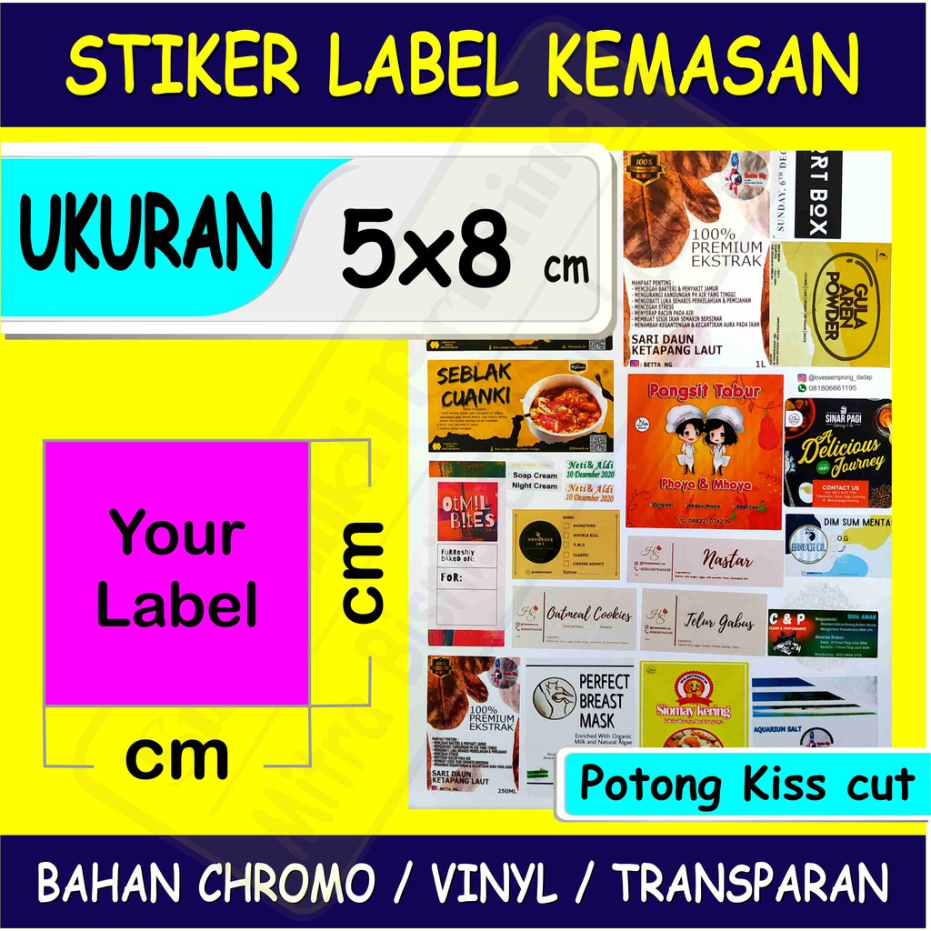 

Cetak Label Stiker, 5x8 cm, Chromo / Vinyl / Transparan, Print Label