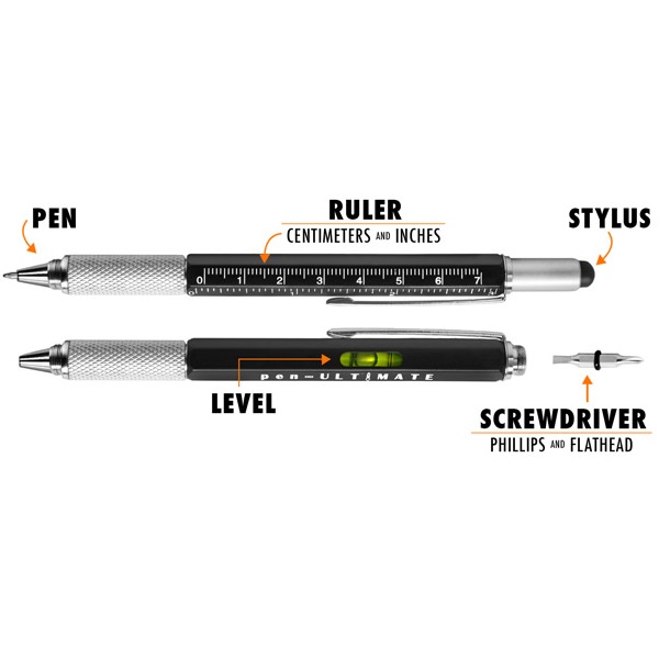 Pena Multifungsi Metal Stylus+Penggaris+Level+Obeng HTM