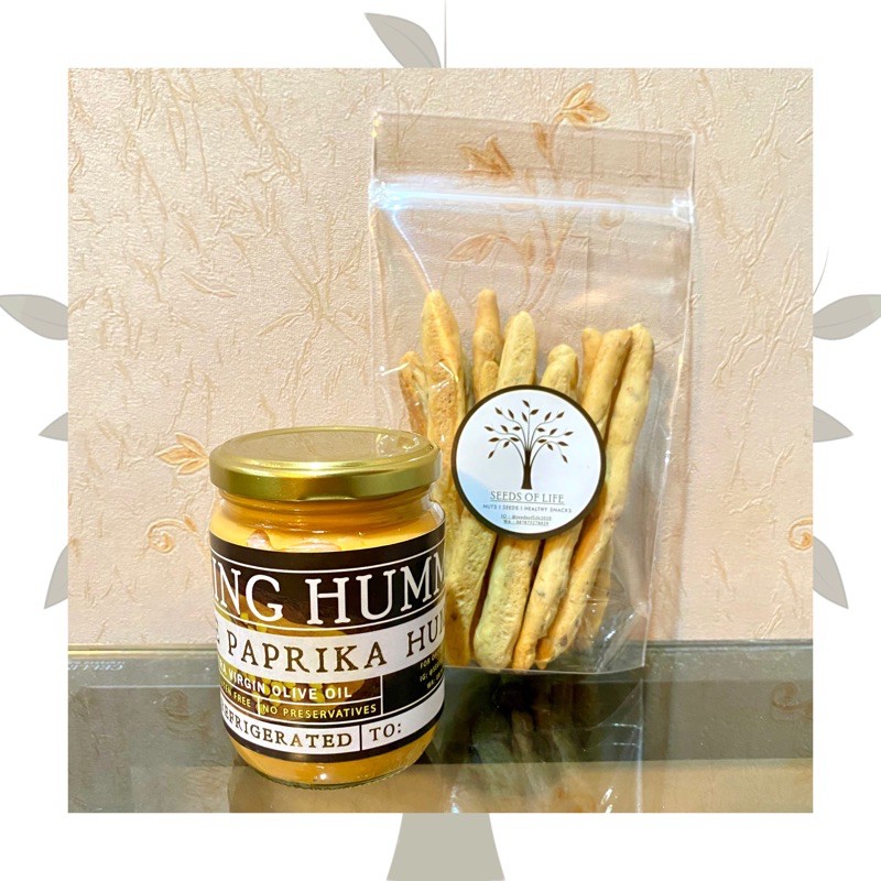 

Paprika hummus set stick crunchies / bread sticks (original, herbs, cheese)