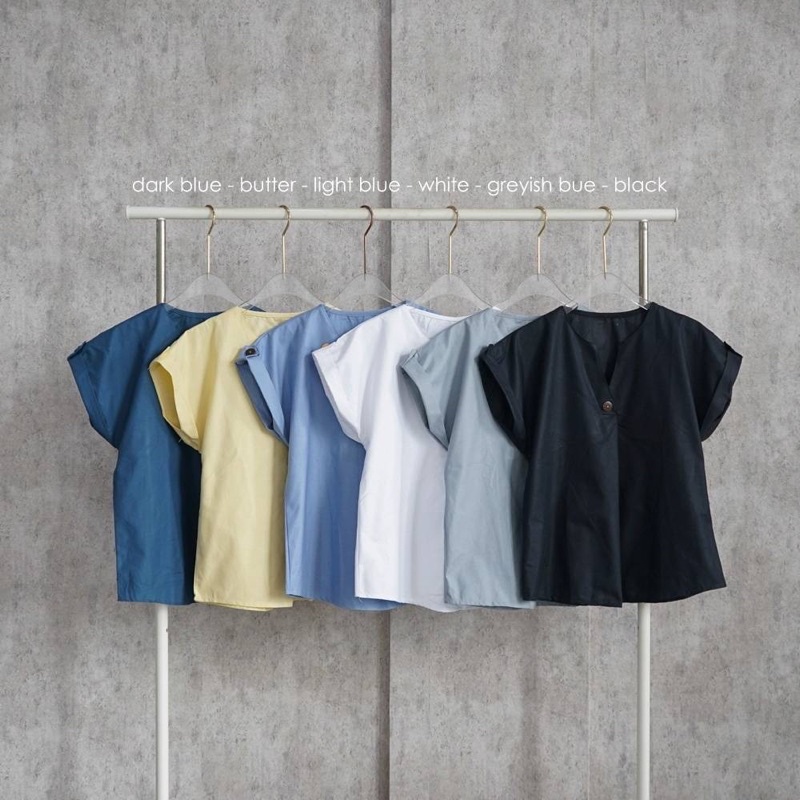 EVODEA TOP BAJU ATASAN BLOUSE WANITA LENGAN PENDEK BAHAN KATUN COTTON POLOS DARK BLUE BUTTER PASTEL YELLOW LIGHT BLUE WHITE GREYISH BLUE BLACK MOSSCREPE LILAC ARMY BRICK ROSE TAUPE BROWN WHITE NAVY MAUVE MAROON CREME CREAM GREEN BLUE FUCHSIA-5