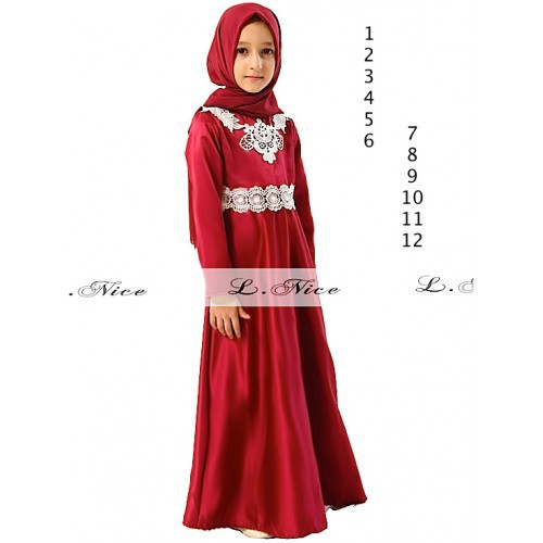 Baju anak perempuan impor reseller/dropship gamis brokat maroon 15924