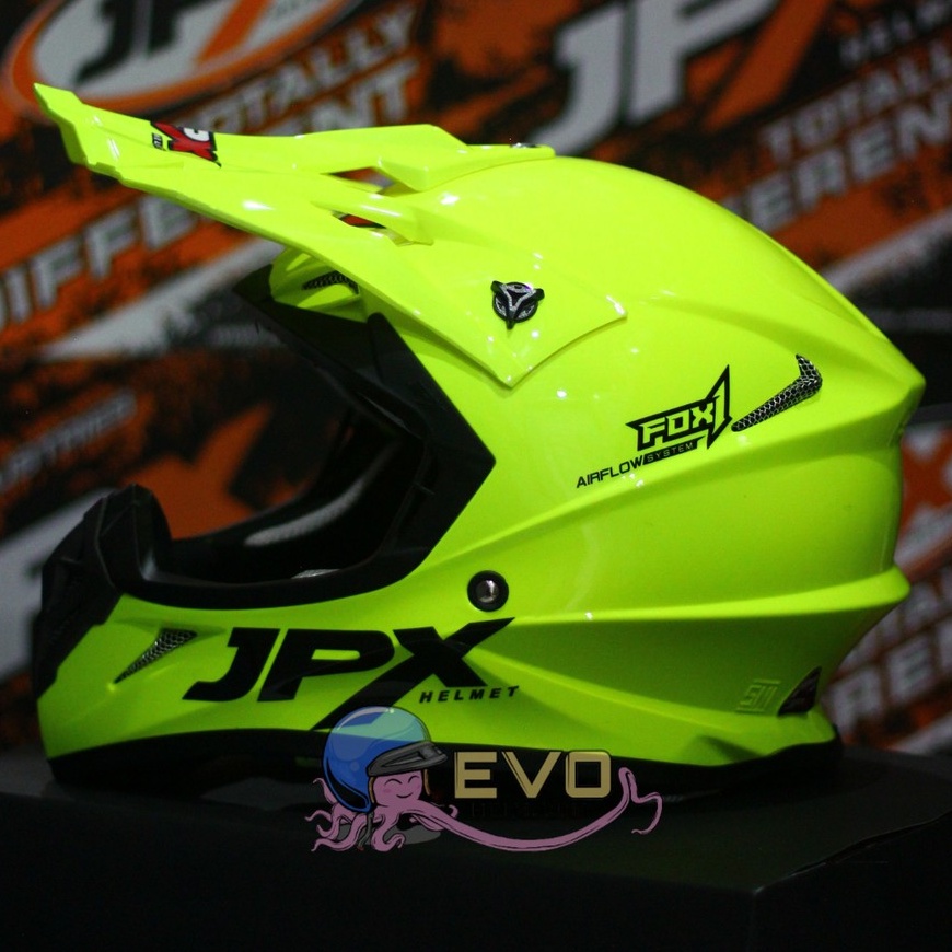 HELM JPX CROSS_SOLID - FLUO YELLOW GLOSS / BLACK + GOOGLE SNAIL (ONGKIR 2 KG) HELM JPX TERBARU