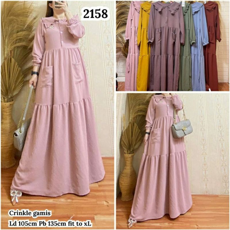 Gamis Dress Crinkle Polos Kerah Korea by Felior