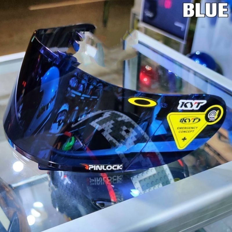 kaca helm flat visor kyt rc-7 / kyt r10 /kyt k2r iridium blue /gold /silver/hitam /putih free stiker