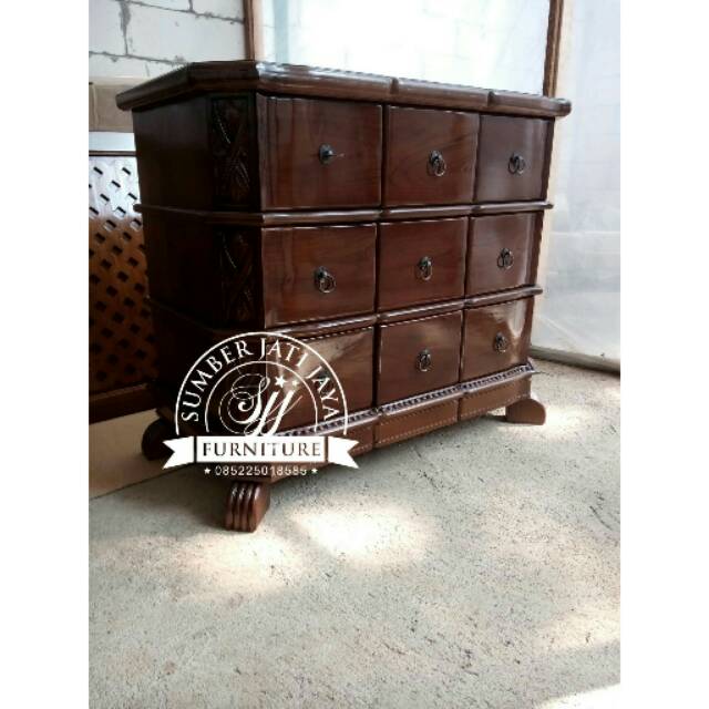 Nakas jati 9 laci, almari jati 9 laci