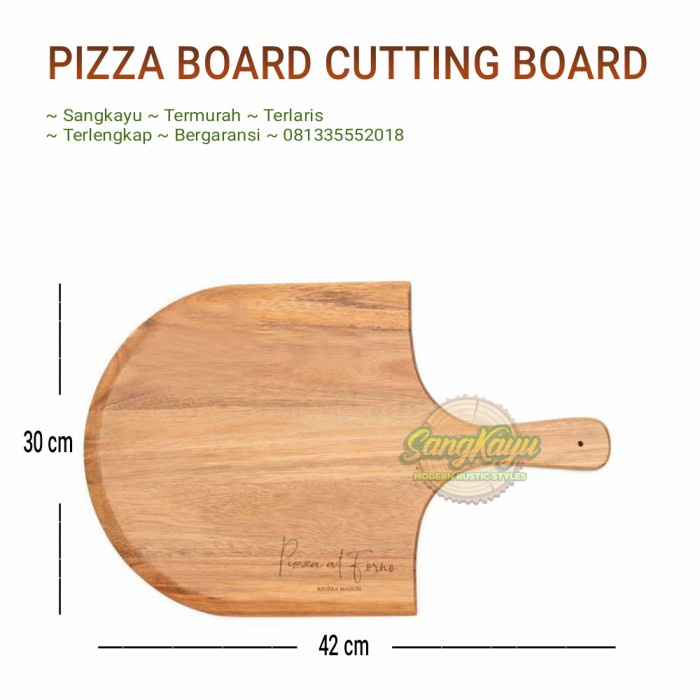 Talenan pizza kayu wooden pizza serving board nampan pizza tray kayu - KAYU MAHONI, POLOS