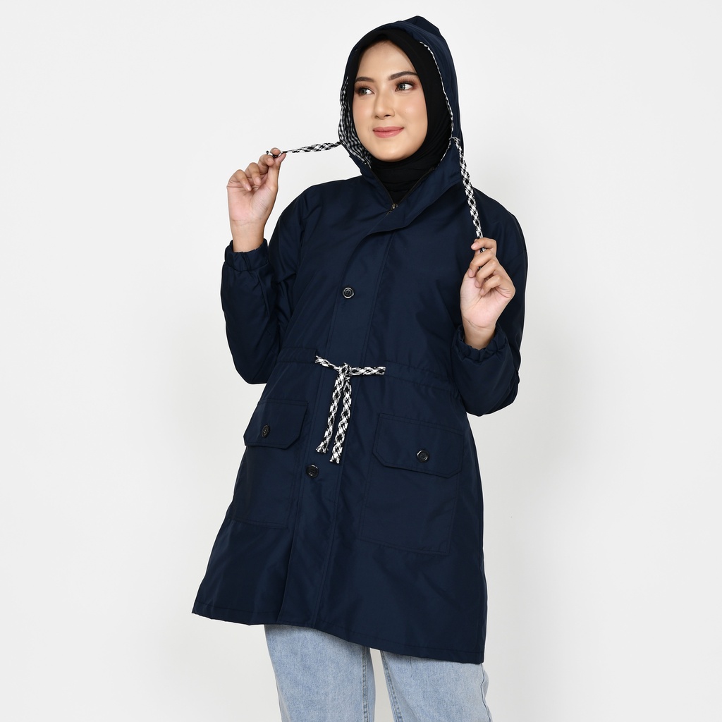 Jaket Hoodie Cewek Parka Wanita-Navy