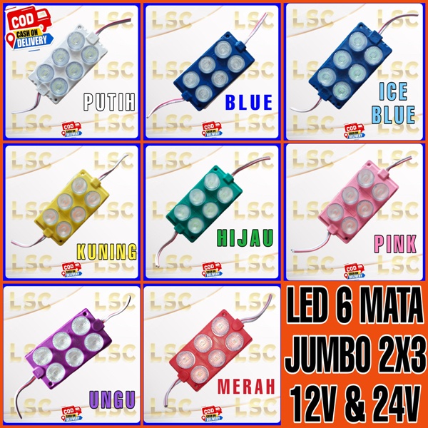 LAMPU LED 6 MATA 2X3 JUMBO 12V 24V 6W VARIASI LAMPU KOLONG MOBIL TRUK BUS