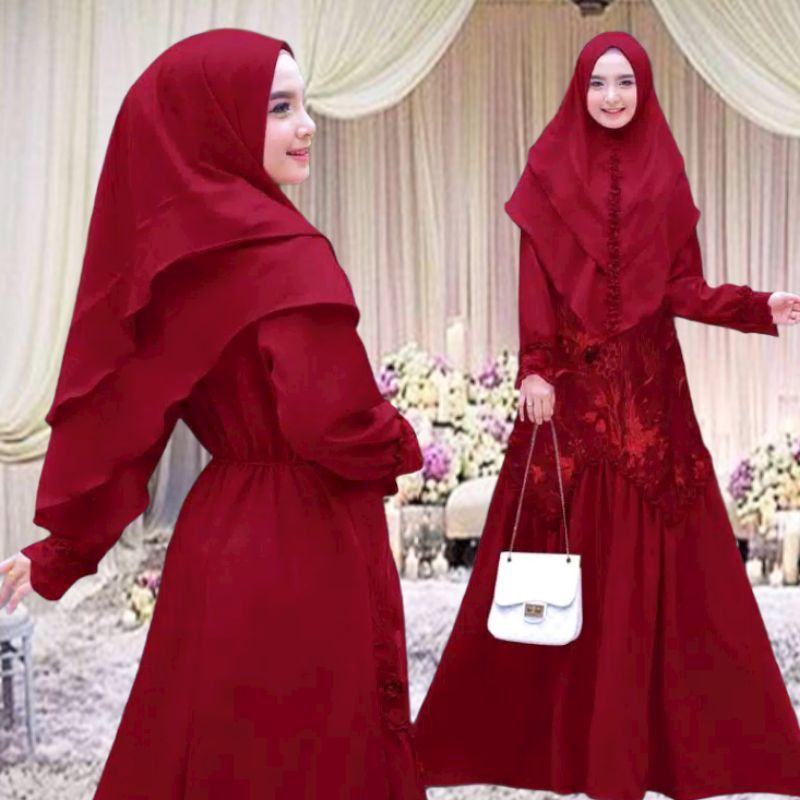 GAMIS REMAJA SYARI BRUKAT SET KERUDUNG POLOS DRESS MUSLIM KONDANGAN PESTA PARTY WEDDING TERBARU