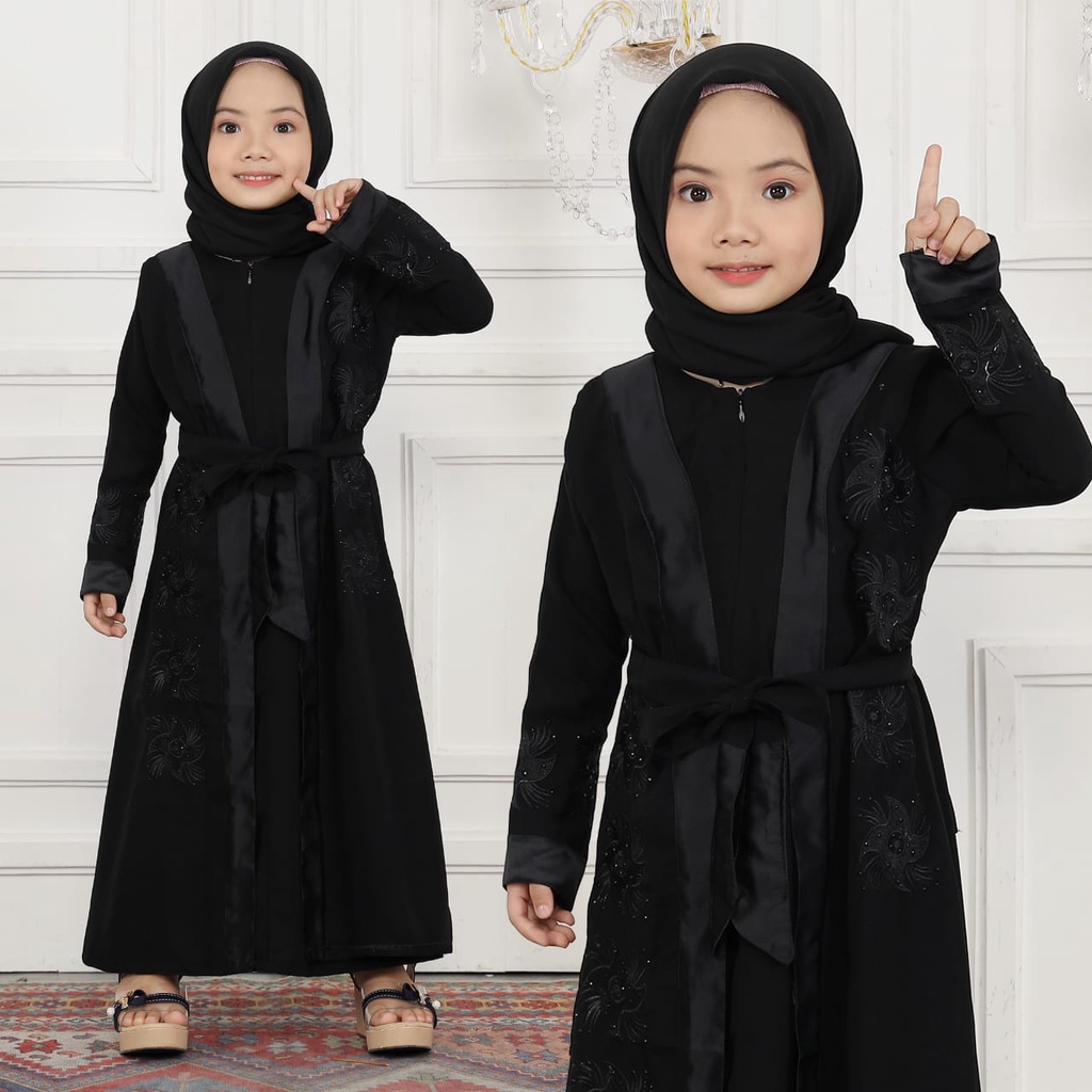 Gamis Anak Perempuan umur 11 12 tahun Abaya anak Salwa Muslim Anak Perempuan Abaya Jetblack Ym defas