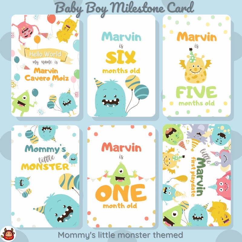 New Design Baby Milestone Card premium free custom name MOmmy's little monster themed