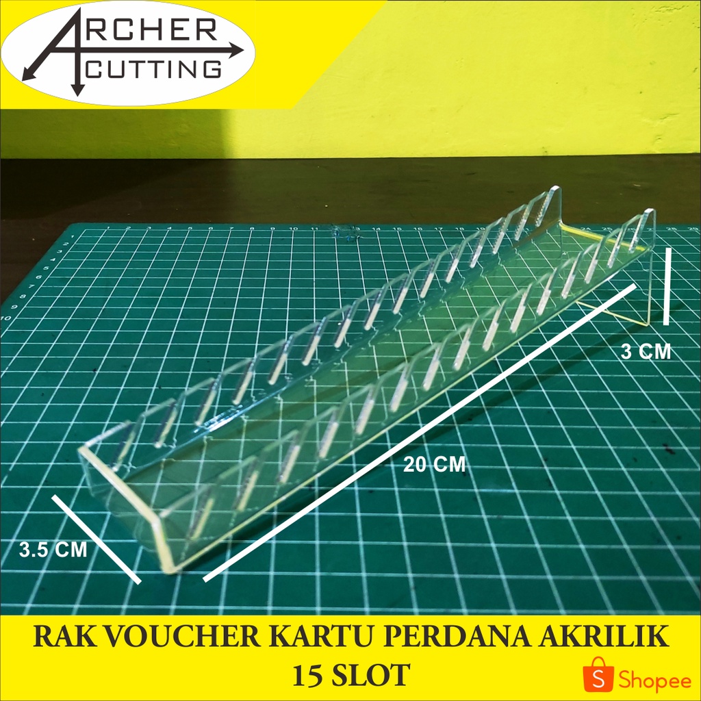 TEMPAT DUDUKAN RAK VOUCHER 15 SLOT LEBAR 3.5CM AKRILIK