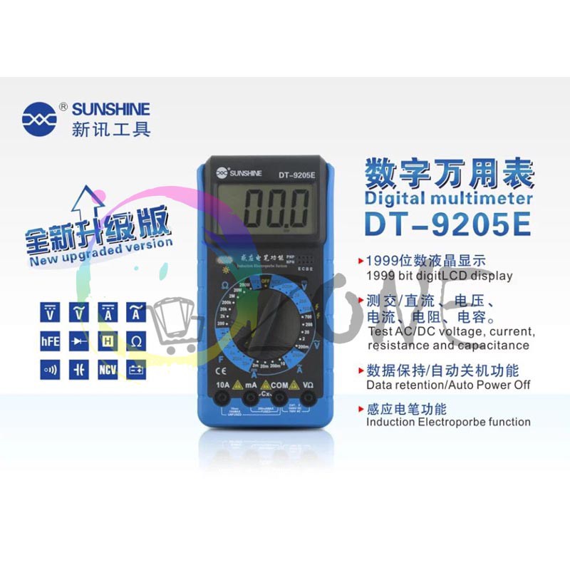 MULTITESTER DIGITAL MULTIMETER AVOMETER DIGITAL SUNSHINE DT-9205E