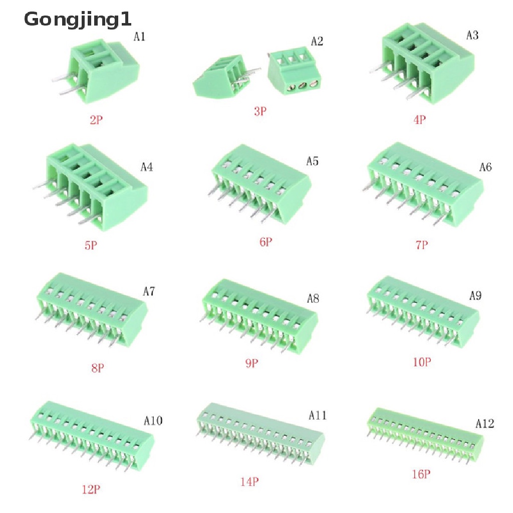 Gongjing1 1pc Blok Terminal Sekrup PCB Universal 2P-16P KF128 2.54mm