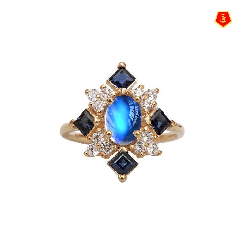 [Ready Stock]Fashion Personality Inlaid Moonstone Gold Ring