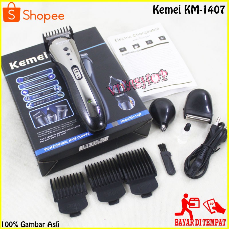 Shaver Trimmer Mesin Alat Cukur Rambut Kemei KM-1407 Cukuran Cas Clipper Multifungsi 3 in 1