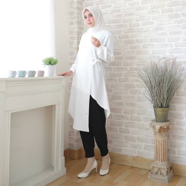 TUNIC BLACK WHITE LOPY Baju Atasan Wanita Tunik Putih Rose Beige &amp; Hitam Cantik Realpict