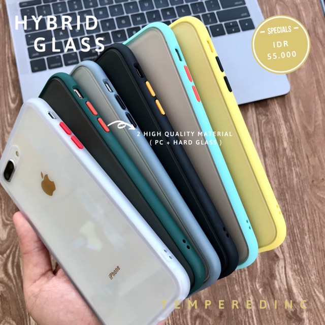 Premium Quality !!! ORIGINAL Hybrid Glass case iphone ( Ganti Tombol Sesukamu )