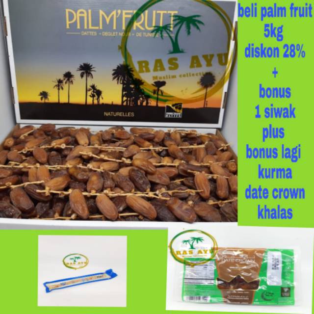 

KURMA TANGKAI 5 KG PALM FRUTT/ DISKON BESAR PLUS BONUS SIWAK DAN KURMA DATE CROWN KHALAS THERMO