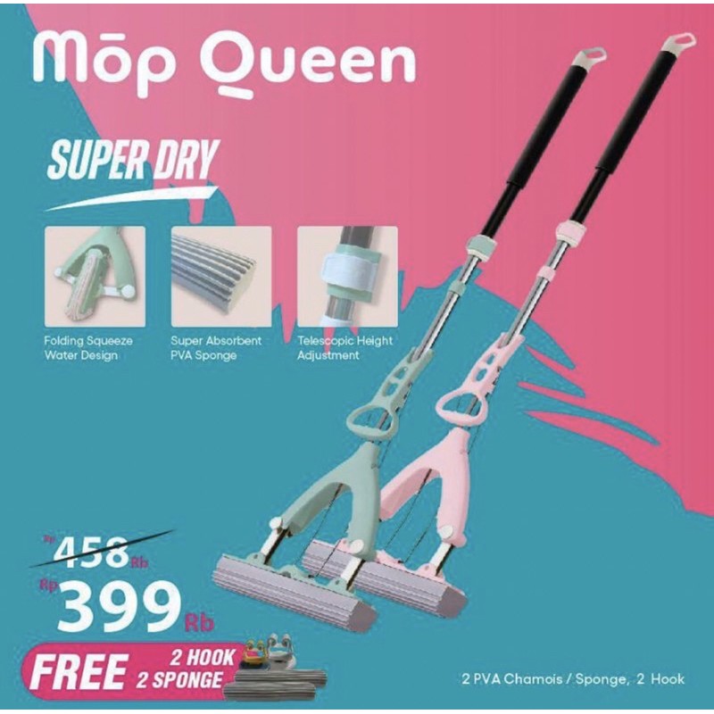 MopQueen Mop Queen PINK / HIJAU TOSCA Stein Steincookware Pel Lantai Sponge Chamois