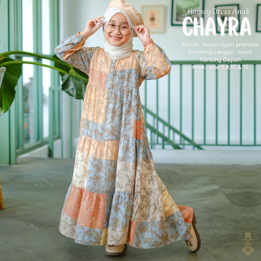 Gamis Anak Perempuan Umur 4 sd 12 tahun_Homey Dress CHAYRA Kids_Gamis Anak Bahan Rayon_Pakaian Muslim Anak Perempuan