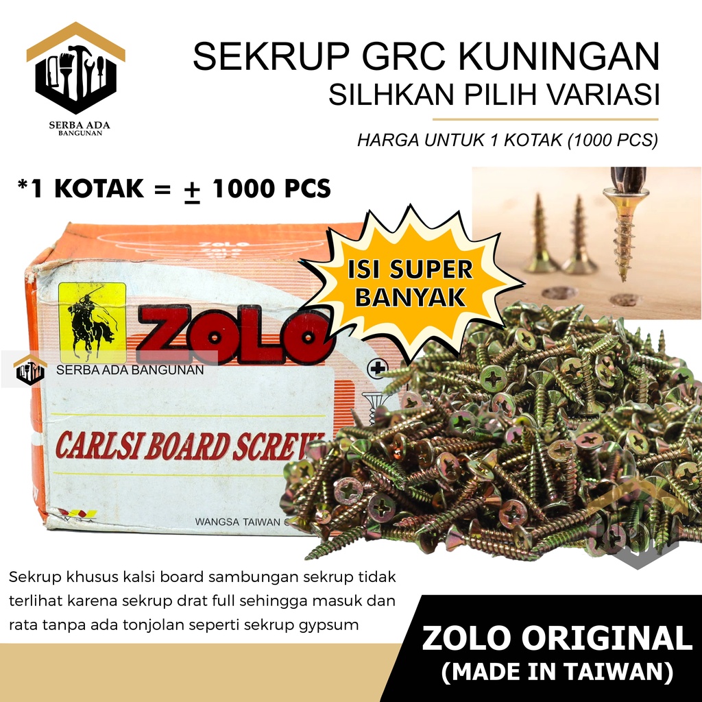 Obral Cuci Gudang Murah Skrup sekrup grc kuning 1 inch / 2.5 cm GRC / Carlsi board screw zolo