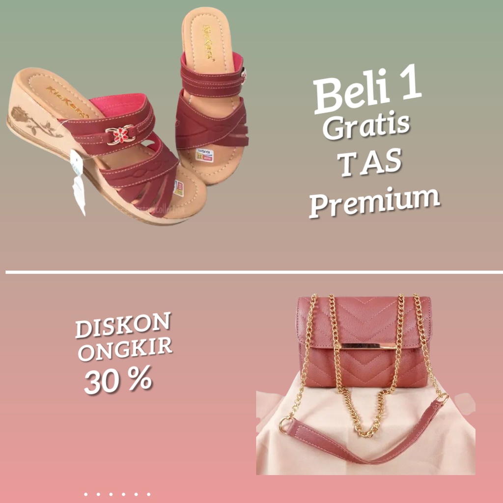 Invincible Wedges Sandal Wanita Kickers Terlaris Terbaru Kekinian Murah Sandal Sendal Flat Wanita-Sandal BONUS TAS