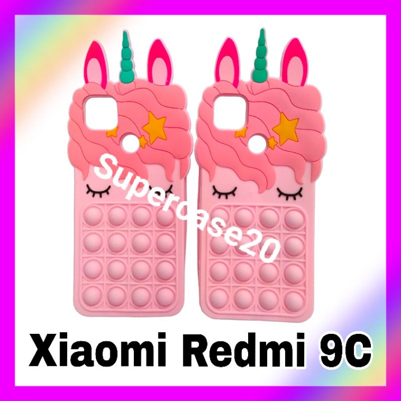 Casing Xiaomi Redmi 9C Case Pop It Kartun Unicorn Pink Full Edition Boba Lembut Tebal Popit Kuda Pon