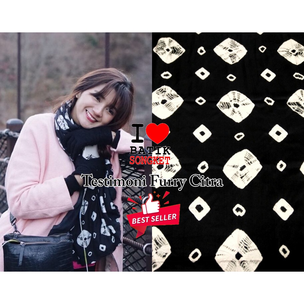 BATIK SUTRA JUMPUTAN 2 METER MOTIF 1 BAHAN KAIN PALEMBANG SASIRANGAN JUMPUT ASLI HITAM PUTIH FURRY C