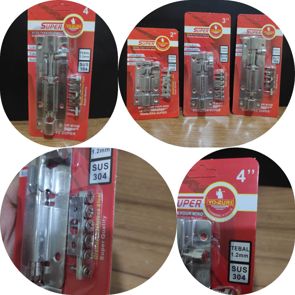 Grendel Stainless YOZURI Slot Pintu 2 3 4 Inch SUS 304