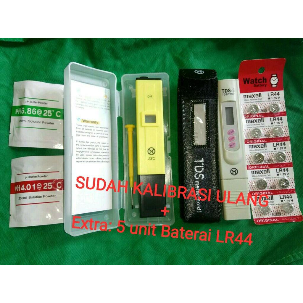 SET PH Meter TDS Meter BONUS 5 BATERAI CADANGAN / alat ukur ph air alat ukur ppm nutrisi hidroponik