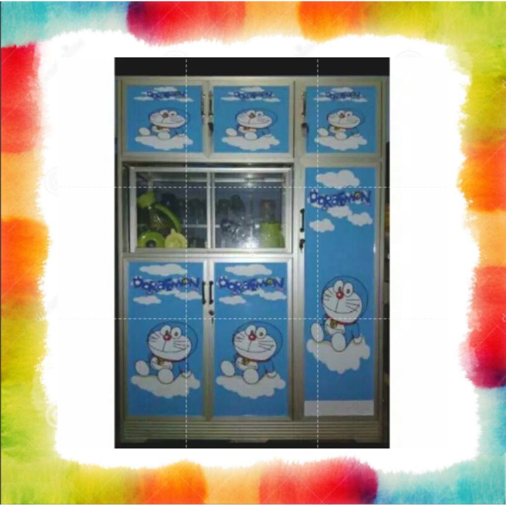 Stiker Rak Piring 6 Kaca Motif Hello Kitty & Doraemon Stiker Kulkas Murah