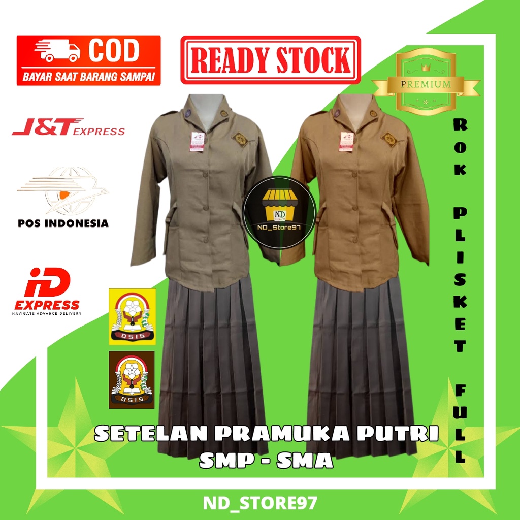 Setelan Seragam Pramuka SMP SMA Pembina Model Baju Kemeja Tali Samping Kanan Kiri Lengan Panjang + R