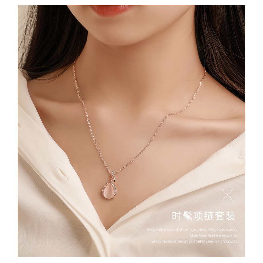 Kalung Necklace Women Anting Kalung Opal Kristal Segar Kecil Sederhana Dua Potong