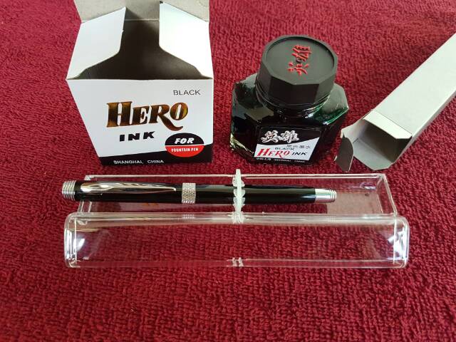 Paket Murah..Fountain Pen Genius Black Nib M Dan Tinta Hero Ink Original