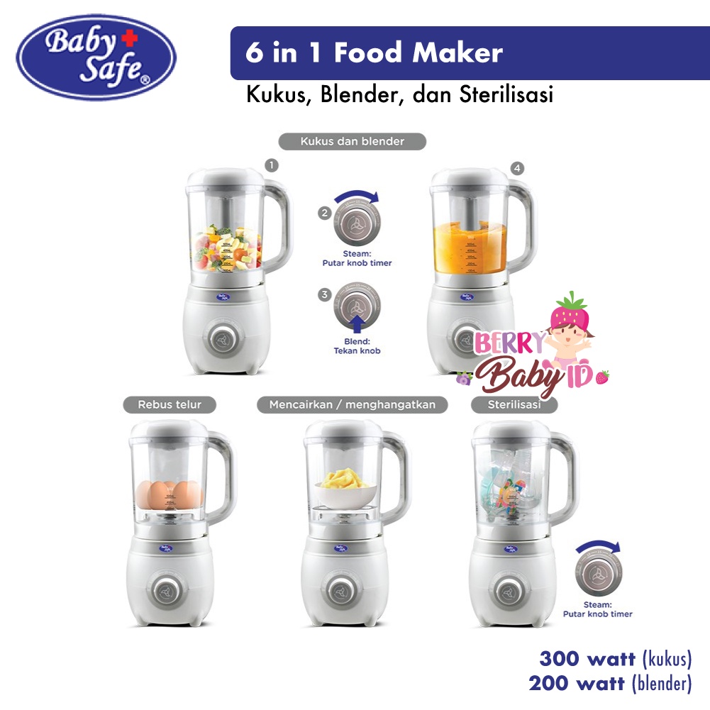 Baby Safe 6in1 Baby Food Maker Mesin Pengolah Makanan Bayi 6 in 1 Kukus Blender Sterilizer Botol Berry Mart