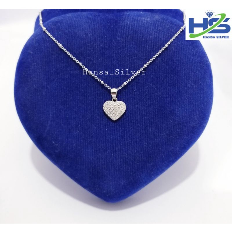 Kalung Perak Wanita Silver Asli 925 Lapis Emas Putih Rantai Jedar Liontin Love - Perhiasa Perak Asli