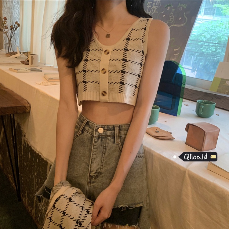 Knit Camisole Crop Top Kamisol Rajut