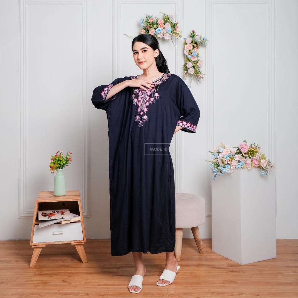 Daster jumbo bordir tasik Alisa | home dress big size katun rayon premium