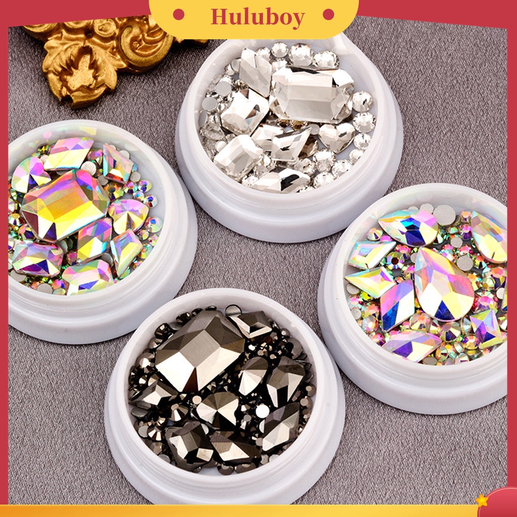 Huluboy Huluboy♡ 1 Kotak Kuku Palsu 3D Aksen Berlian Imitasi Untuk Dekorasi Manicure