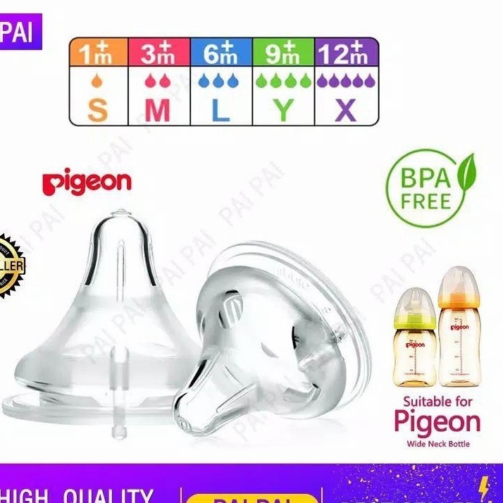 dot Anti Colic Nipple botol wide neck pigeon ukuran M, L, LL, LLL (3L), X Cut