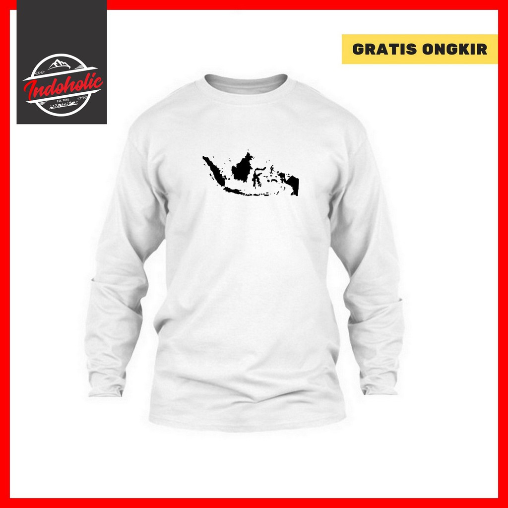 Indoholic Atasan Baju Kaos Distro Kaos Lengan Panjang Pria Wanita Combed 100% Peta Indonesia