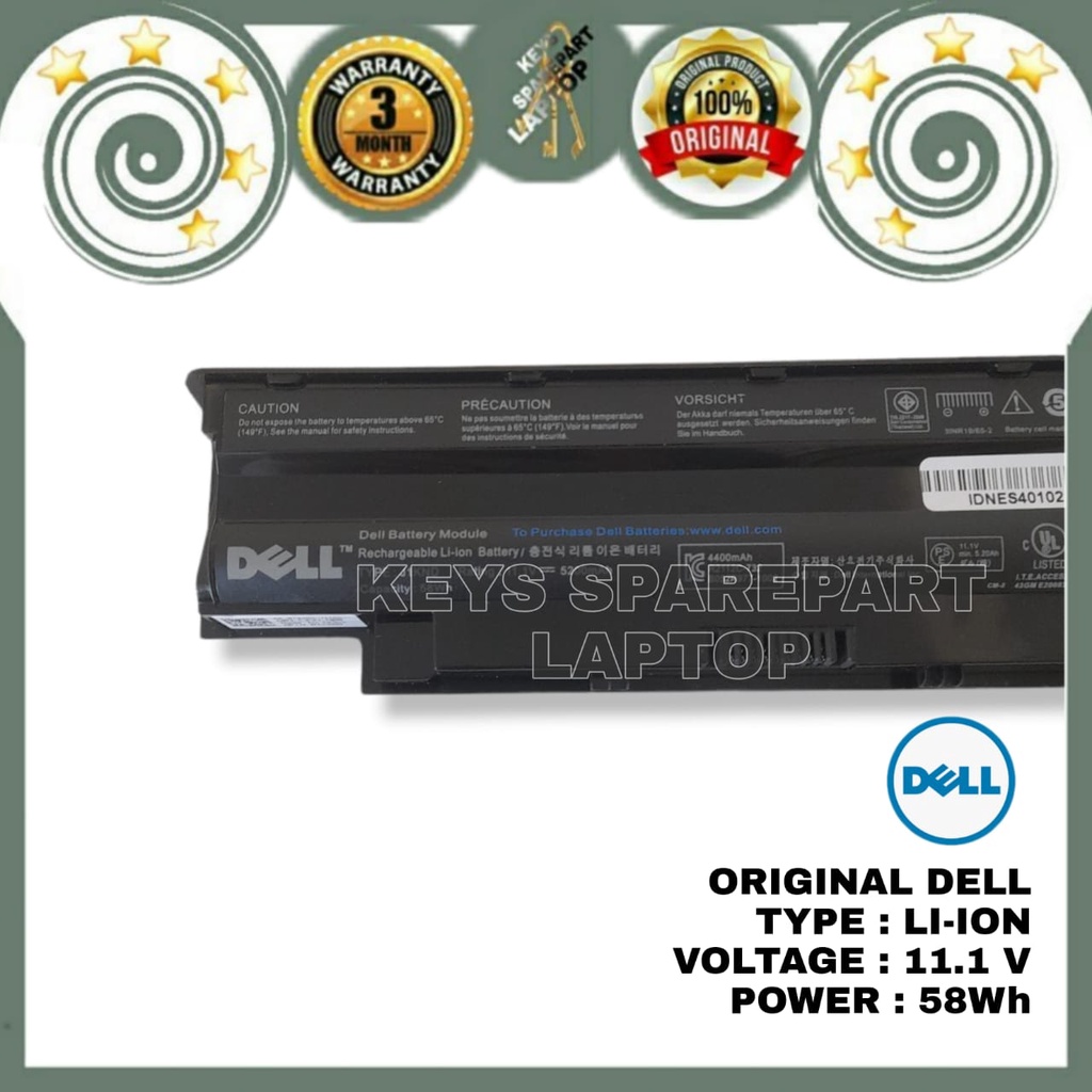 Baterai battery Batre Laptop Dell original 13R 14R N4050 N4110 4010 M5010 M5030 Vostro 3450 3750 INSPIRON 4050 3010 15R 5010 17R N7010 N4010 J1KND