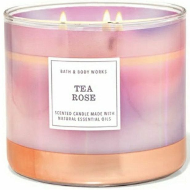 BATH &amp; BODY WORKS BBW TEA ROSE 3 WICK SCENTED CANDLE 411 G PENGHARUM RUANGAN