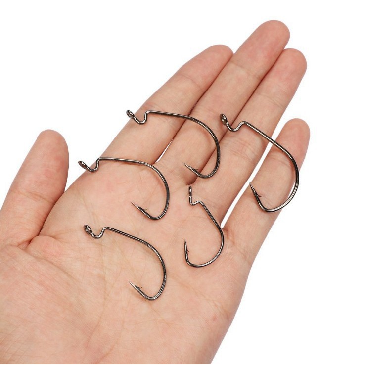 50Pcs/bag Jig Kail Umpan Pancing For Soft Bait Bentuk Cacing Warna Silver Fishing Hook