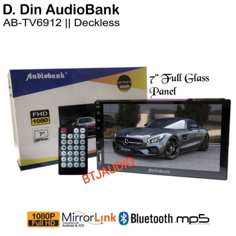 HEAD UNIT TAPE TV MOBIL DOUBLE DIN DECKLESS AUDIOBANK MIRRORLIFK SMARTPHONE, USB MP5 MKV FULL HD