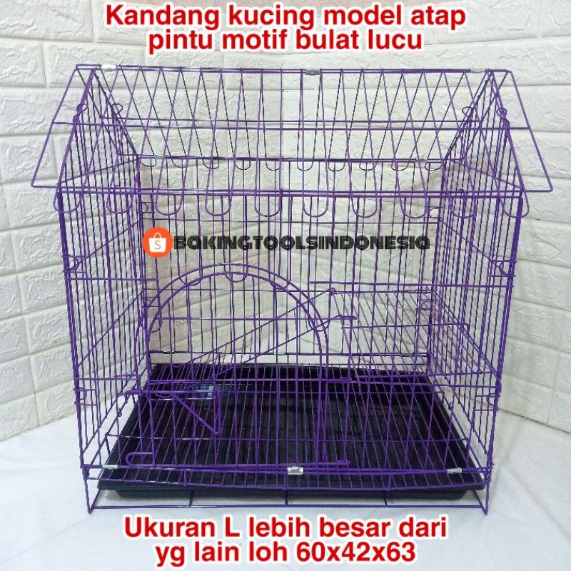 KANDANG KUCING MURAH MODEL ATAP PINTU MOTIF BULAT ELEGAN 60x42x63