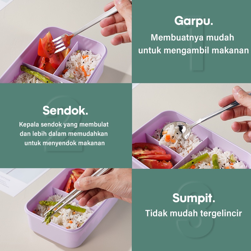 Letyeah &amp; Kaizenliving Travel Cutlery Set Sendok Garpu Sumpit Alat Makan Set Stainless Steel 3 Pcs pemegang ponsel